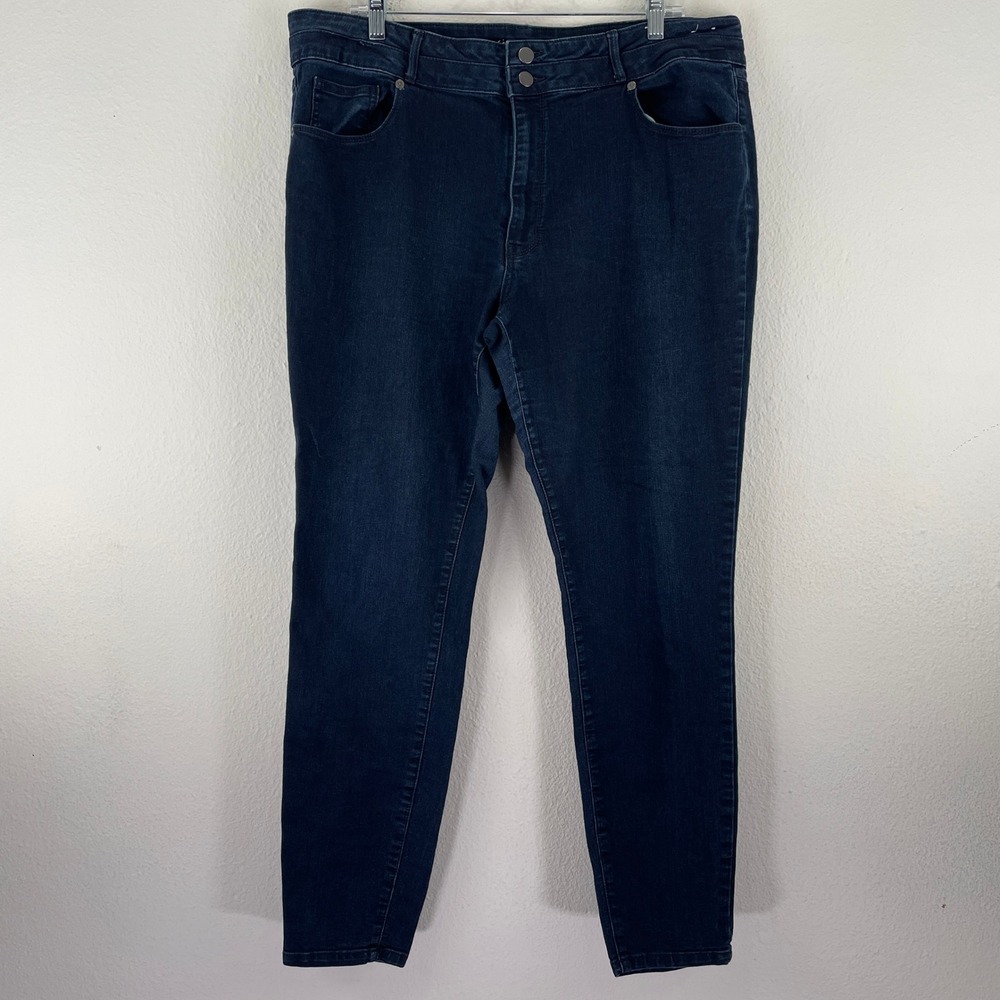 Model Off Duty Dark Wash High Rise Skinny Jeans Plus 18 Indigo Denim Stretch